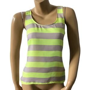Express Tank Top XS Gray Neon Yellow Striped Sheer Front Sleeveless Womens